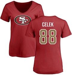 Women's Garrett Celek Red Name & Number Logo - #88 Football San Francisco 49ers T-Shirt