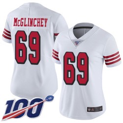 Limited Women's Mike McGlinchey White Jersey - #69 Football San Francisco 49ers 100th Season Rush Vapor Untouchable