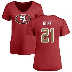 Women's Frank Gore Red Name & Number Logo - #21 Football San Francisco 49ers T-Shirt