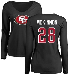 Women's Jerick McKinnon Black Name & Number Logo - #28 Football San Francisco 49ers Long Sleeve T-Shirt