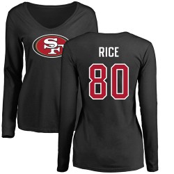 Women's Jerry Rice Black Name & Number Logo - #80 Football San Francisco 49ers Long Sleeve T-Shirt