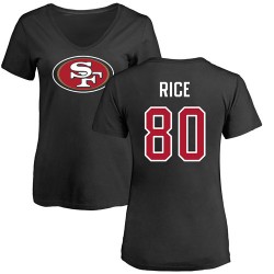 Women's Jerry Rice Black Name & Number Logo - #80 Football San Francisco 49ers T-Shirt