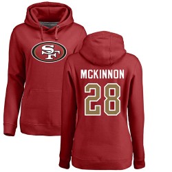 Women's Jerick McKinnon Red Name & Number Logo - #28 Football San Francisco 49ers Pullover Hoodie
