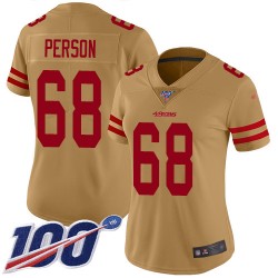 Limited Women's Mike Person Gold Jersey - #68 Football San Francisco 49ers 100th Season Inverted Legend