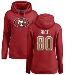 Women's Jerry Rice Red Name & Number Logo - #80 Football San Francisco 49ers Pullover Hoodie