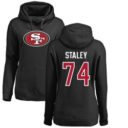 Women's Joe Staley Black Name & Number Logo - #74 Football San Francisco 49ers Pullover Hoodie