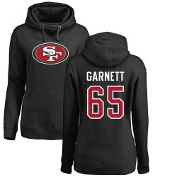 Women's Joshua Garnett Black Name & Number Logo - #65 Football San Francisco 49ers Pullover Hoodie