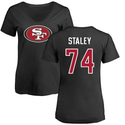 Women's Joe Staley Black Name & Number Logo - #74 Football San Francisco 49ers T-Shirt