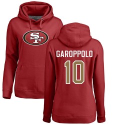 Women's Jimmy Garoppolo Red Name & Number Logo - #10 Football San Francisco 49ers Pullover Hoodie