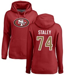 Women's Joe Staley Red Name & Number Logo - #74 Football San Francisco 49ers Pullover Hoodie