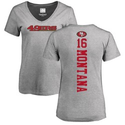 Women's Joe Montana Ash Backer - #16 Football San Francisco 49ers T-Shirt