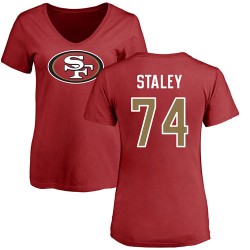 Women's Joe Staley Red Name & Number Logo - #74 Football San Francisco 49ers T-Shirt