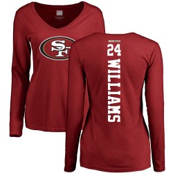 Women's K'Waun Williams Red Backer - #24 Football San Francisco 49ers Long Sleeve T-Shirt