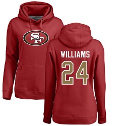 Women's K'Waun Williams Red Name & Number Logo - #24 Football San Francisco 49ers Pullover Hoodie