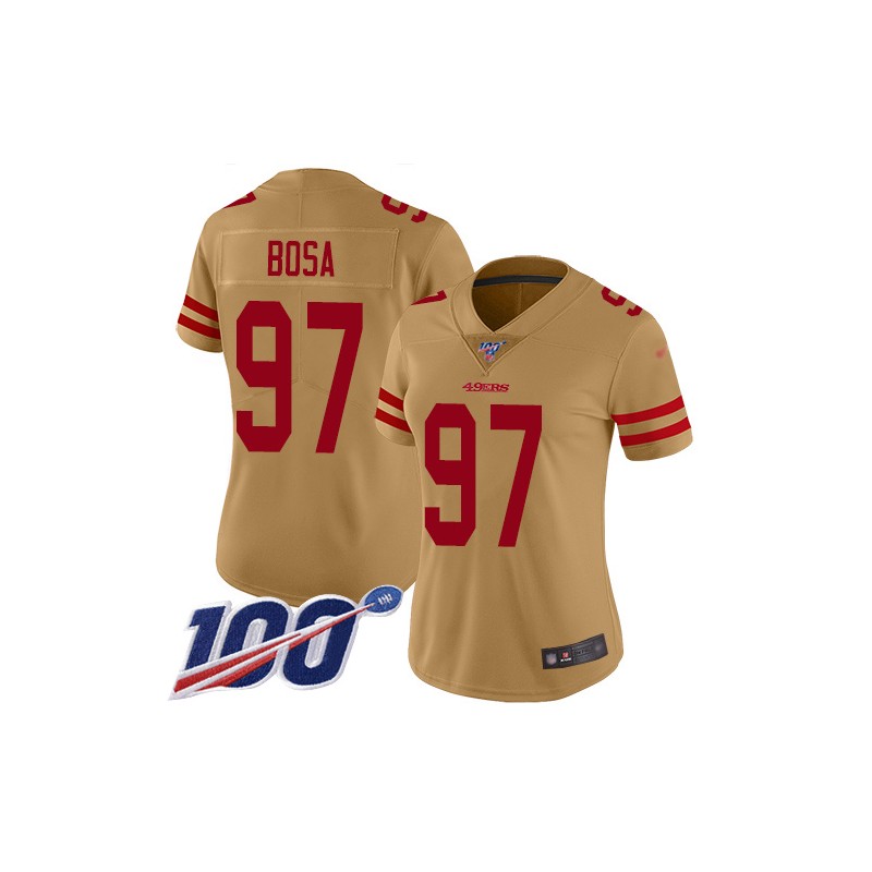 Limited Women's Nick Bosa Gold Jersey - #97 Football San Francisco 49ers  100th Season Inverted Legend Size S