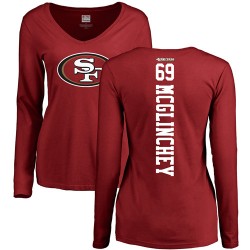 Women's Mike McGlinchey Red Backer - #69 Football San Francisco 49ers Long Sleeve T-Shirt