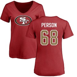 Women's Mike Person Red Name & Number Logo - #68 Football San Francisco 49ers T-Shirt