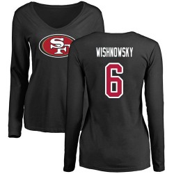 Women's Mitch Wishnowsky Black Name & Number Logo - #6 Football San Francisco 49ers Long Sleeve T-Shirt
