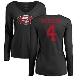 Women's Nick Mullens Black Name & Number Logo - #4 Football San Francisco 49ers Long Sleeve T-Shirt