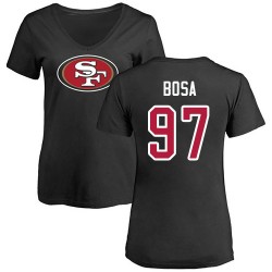 Women's Nick Bosa Black Name & Number Logo - #97 Football San Francisco 49ers T-Shirt