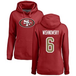 Women's Mitch Wishnowsky Red Name & Number Logo - #6 Football San Francisco 49ers Pullover Hoodie