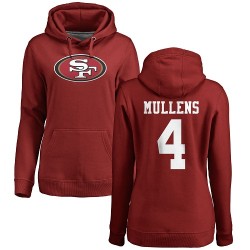 Women's Nick Mullens Red Name & Number Logo - #4 Football San Francisco 49ers Pullover Hoodie