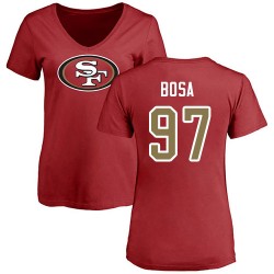Women's Nick Bosa Red Name & Number Logo - #97 Football San Francisco 49ers T-Shirt