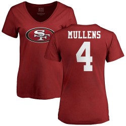 Women's Nick Mullens Red Name & Number Logo - #4 Football San Francisco 49ers T-Shirt