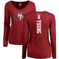 Women's Steve Young Red Backer - #8 Football San Francisco 49ers Long Sleeve T-Shirt