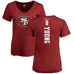 Women's Steve Young Red Backer - #8 Football San Francisco 49ers T-Shirt