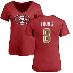 Women's Steve Young Red Name & Number Logo - #8 Football San Francisco 49ers T-Shirt