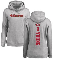 Women's Steve Young Ash Backer - #8 Football San Francisco 49ers Pullover Hoodie