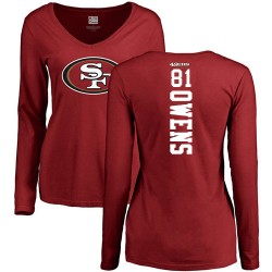Women's Terrell Owens Red Backer - #81 Football San Francisco 49ers Long Sleeve T-Shirt