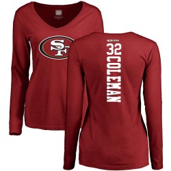 Women's Tevin Coleman Red Backer - #26 Football San Francisco 49ers Long Sleeve T-Shirt