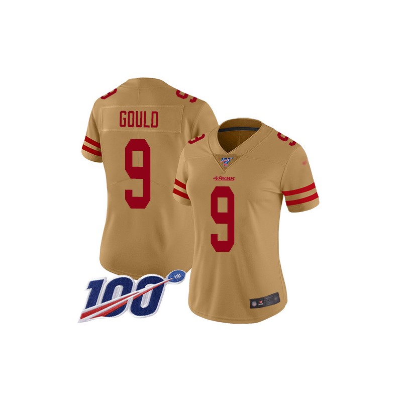 Limited Women's Robbie Gould Gold Jersey - #9 Football San Francisco 49ers  100th Season Inverted Legend Size S