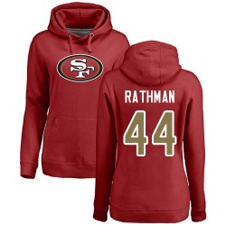 Women's Tom Rathman Red Name & Number Logo - #44 Football San Francisco 49ers Pullover Hoodie