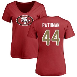 Women's Tom Rathman Red Name & Number Logo - #44 Football San Francisco 49ers T-Shirt