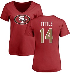 Women's Y.A. Tittle Red Name & Number Logo - #14 Football San Francisco 49ers T-Shirt