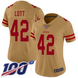 Limited Women's Ronnie Lott Gold Jersey - #42 Football San Francisco 49ers 100th Season Inverted Legend