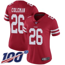 Limited Women's Tevin Coleman Red Home Jersey - #26 Football San Francisco 49ers 100th Season Vapor Untouchable