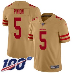 Limited Youth Bradley Pinion Gold Jersey - #5 Football San Francisco 49ers 100th Season Inverted Legend