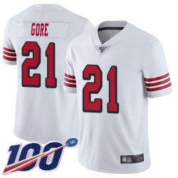 Limited Youth Frank Gore White Jersey - #21 Football San Francisco 49ers 100th Season Rush Vapor Untouchable