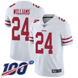 Limited Youth K'Waun Williams White Road Jersey - #24 Football San Francisco 49ers 100th Season Vapor Untouchable