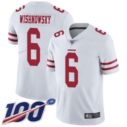 Limited Youth Mitch Wishnowsky White Road Jersey - #6 Football San Francisco 49ers 100th Season Vapor Untouchable