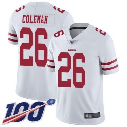 Limited Youth Tevin Coleman White Road Jersey - #26 Football San Francisco 49ers 100th Season Vapor Untouchable