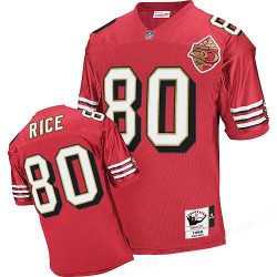 Authentic Men's Jerry Rice Red Home Jersey - #80 Football San Francisco 49ers 50th Patch 1996 Throwback