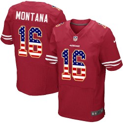 Elite Men's Joe Montana Red Home Jersey - #16 Football San Francisco 49ers USA Flag Fashion