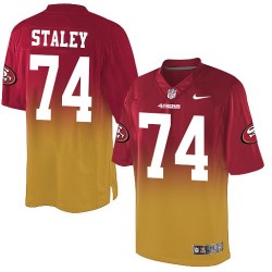 Elite Men's Joe Staley Red/Gold Jersey - #74 Football San Francisco 49ers Fadeaway